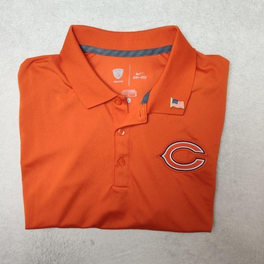 Nike Chicago Bears Polo Shirt Mens Large Orange Dri-FIT Football Training Pro